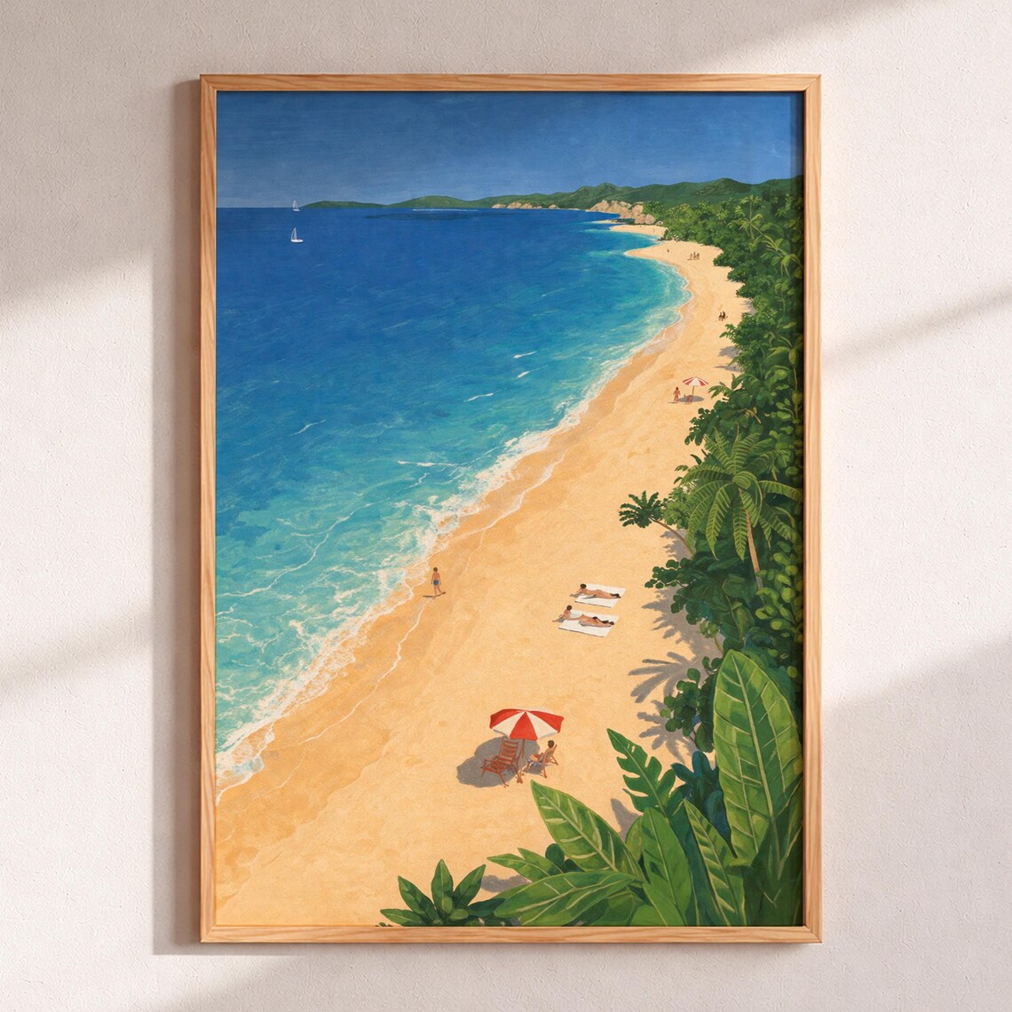 Vintage Tropical Beach Travel Poster, Coastal Art