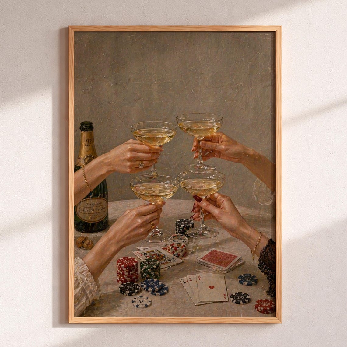 Champagne Toast Poker Night Casino Oil Painting Style Art Poster