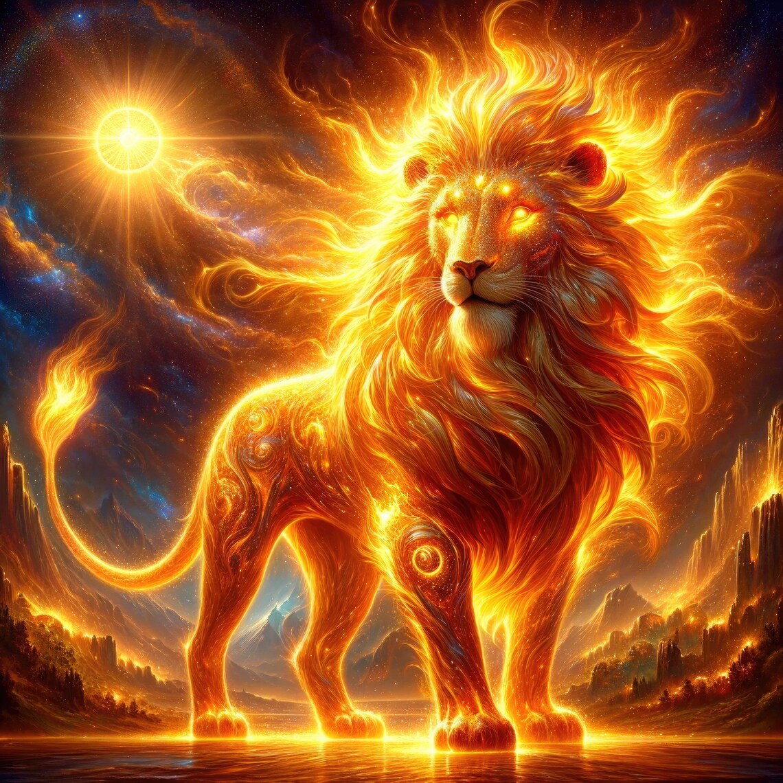 Sun And Moon Lions - Celestial Art Print
