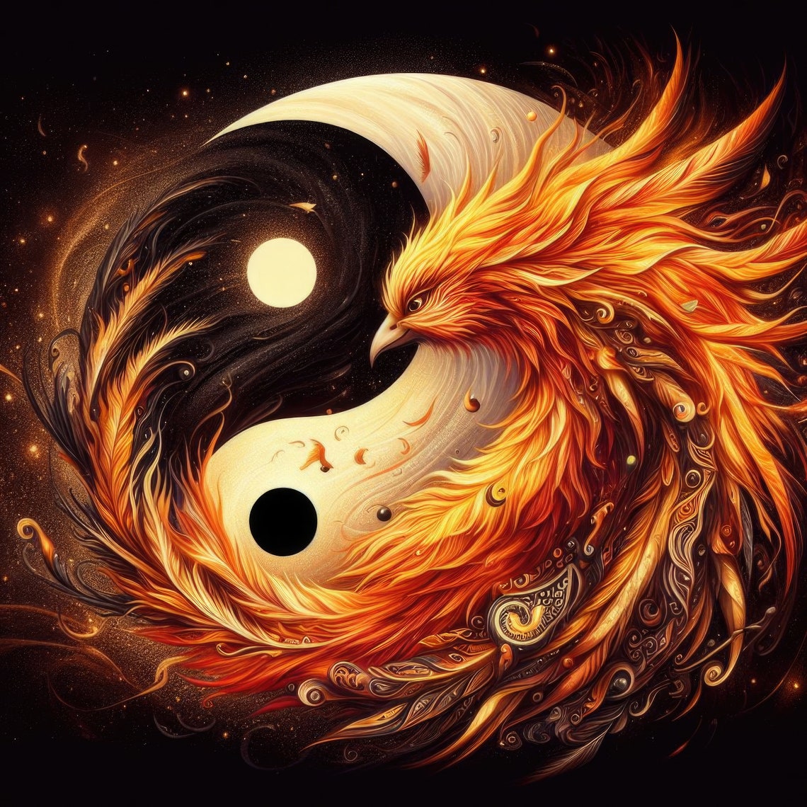 Phoenix Yin And Yang Fantasy Art Print