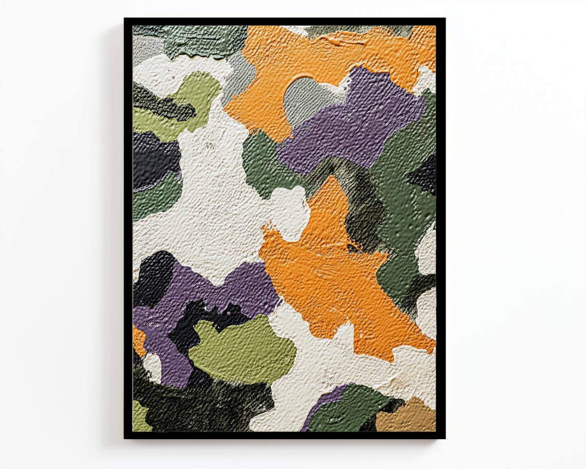 Camouflage Inspired Textured Abstract Earthy Colors Modern Wall Art - Image 2