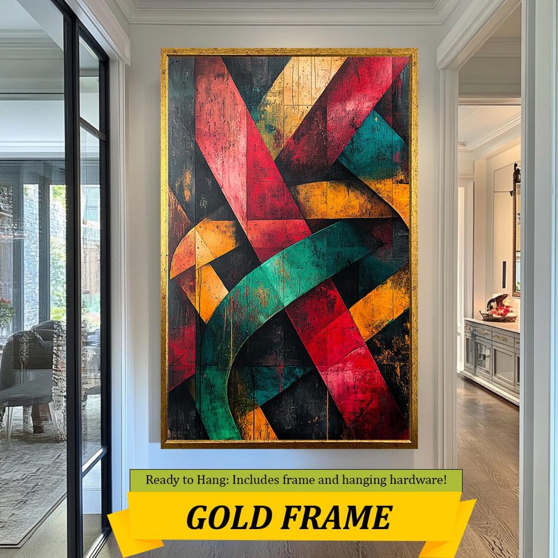 Vibrant Geometric Interlocking Bands Red Green Orange Modern Wall Art - Image 3