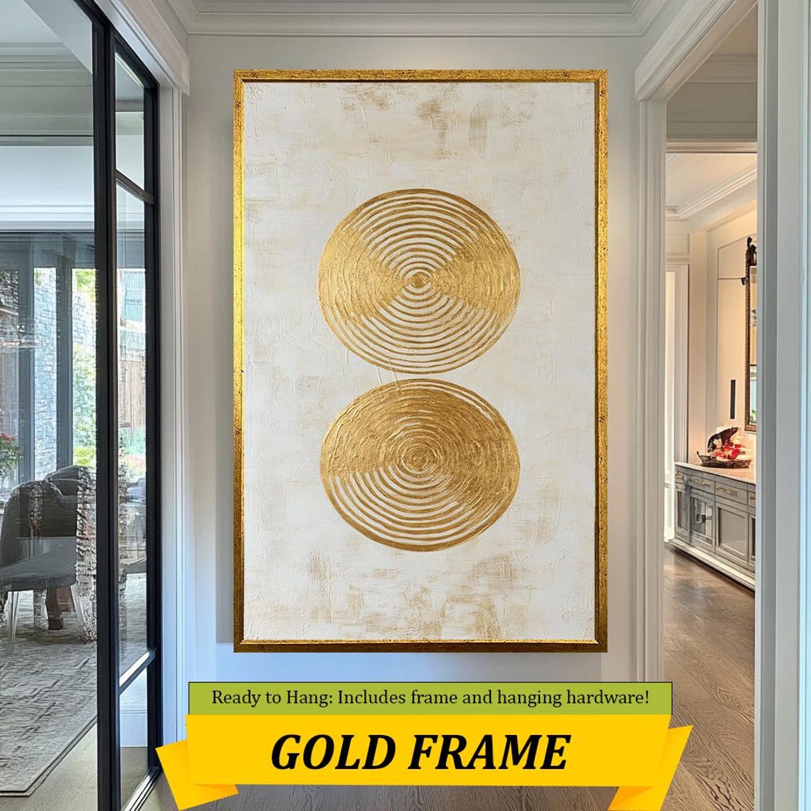 Luxury Gold Concentric Circle Abstract Dual Medallion Modern Wall Art - Image 3