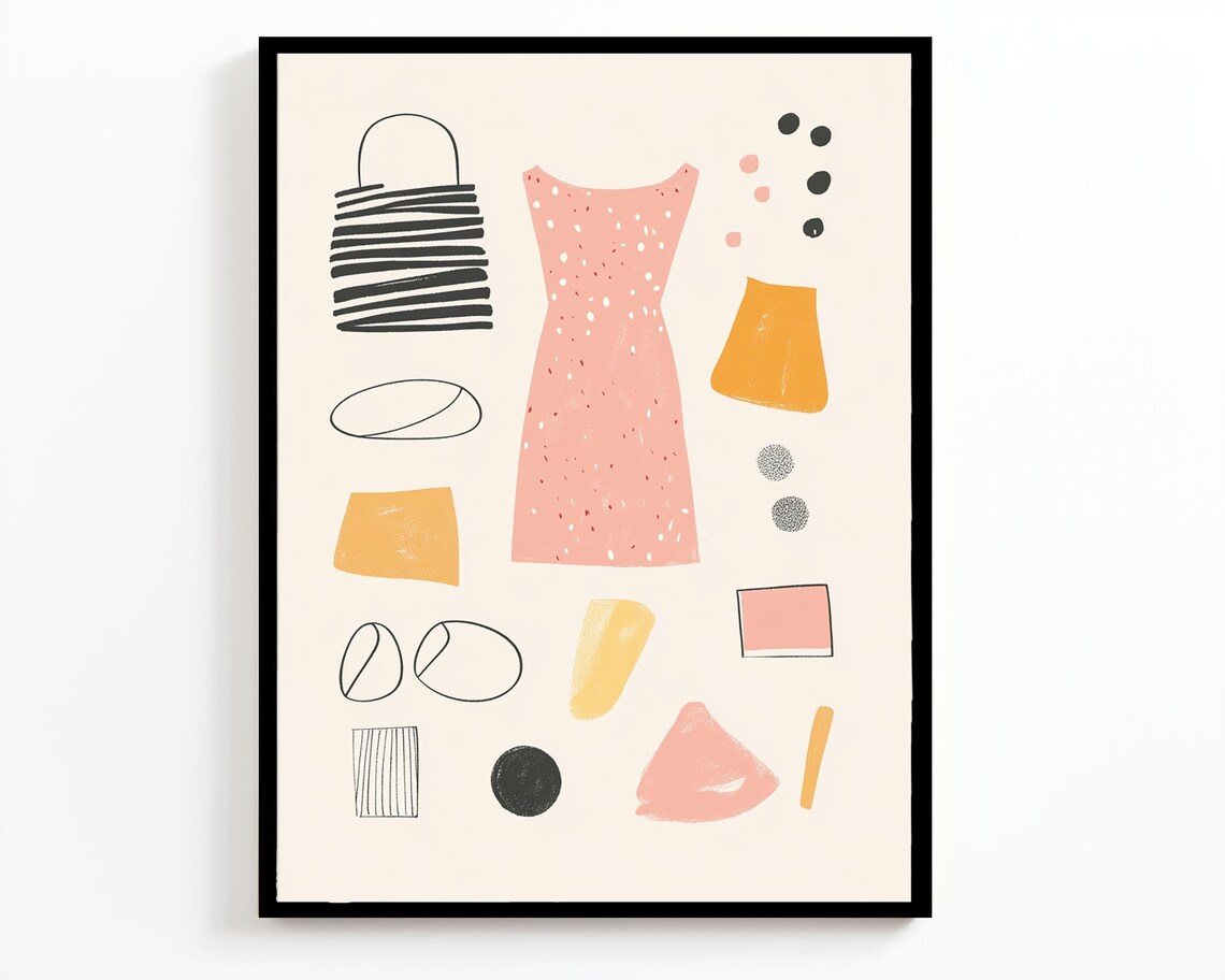 Minimalist Pastel Fashion Abstract Blush Dress Geometric Shapes Art - Image 2