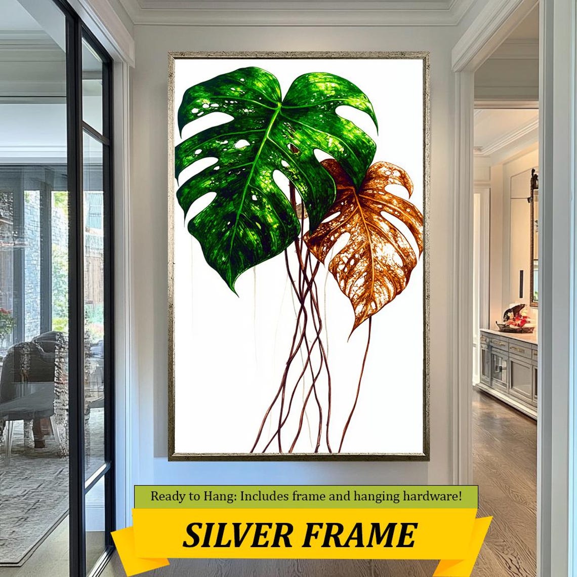 Monstera Leaf Botanical Wall Art Hand Painted Nature Inspired Artwork Modern Tropical Decor Minimalist Plant Art Print - Image 3