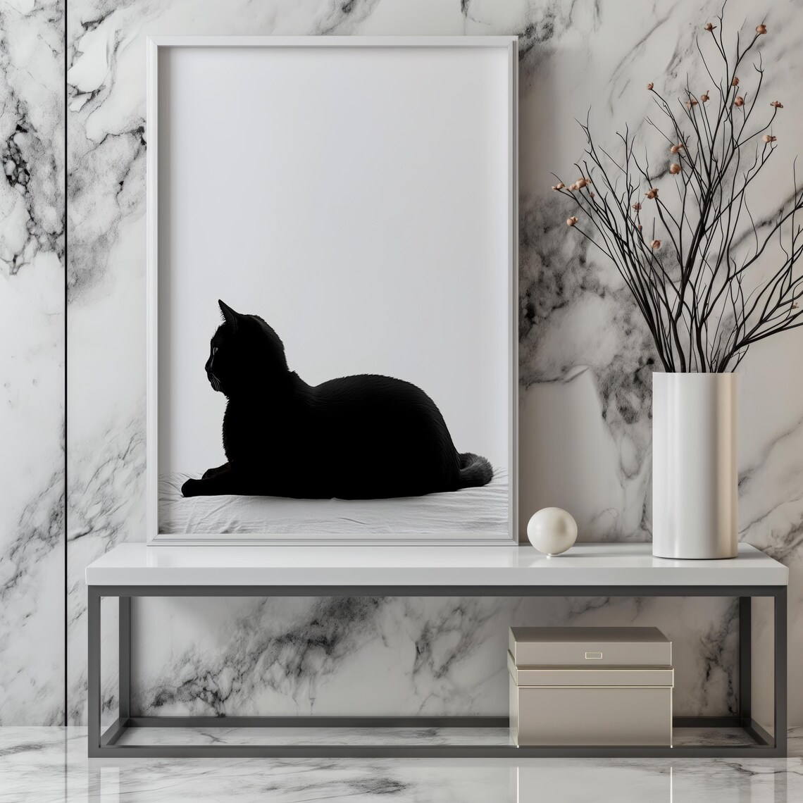 Black Cat Silhouette Minimalist Sunlit Windowsill Modern Cat Wall Art Print - Image 3