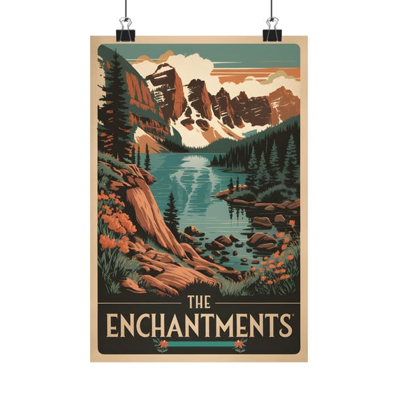 The Enchantments Art Print Scenic Landscape Wall Decor Nature Illustration Home Hiking Gift Outdoor Adventure