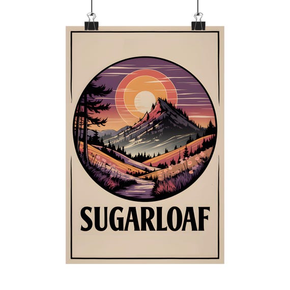 Sugarloaf Mountain Print Vintage Wall Art Landscape Illustration Sunset Nature Decor Home Office Gift Adventure Lover