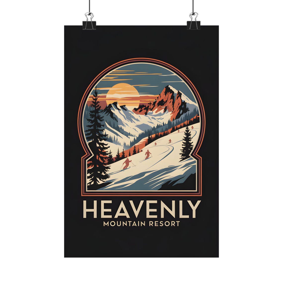 Heavenly Mountain Resort Vintage Ski Sunset Slopes Badge Travel Poster