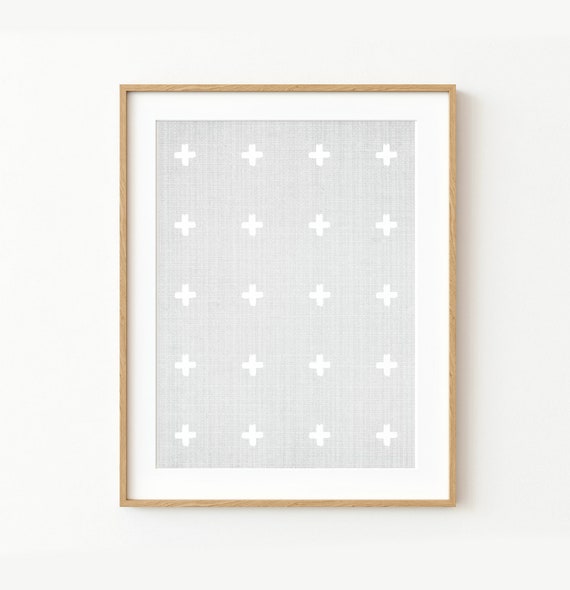 Swiss Cross Print, Modern Gray and White Poster