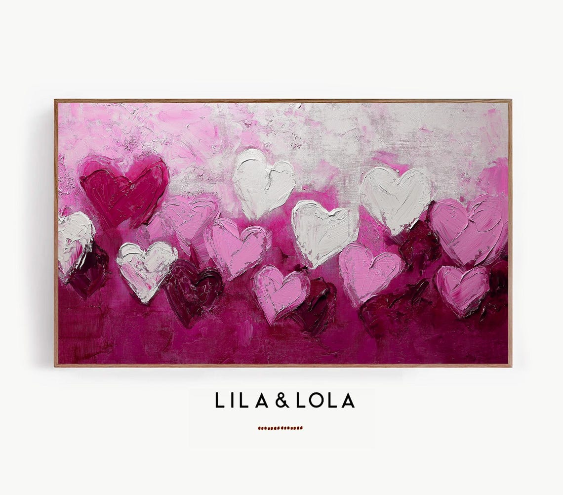 Love Hearts Frame Tv Art Abstract Magenta Painting