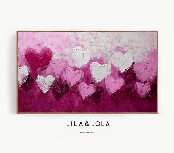 Love Hearts Frame Tv Art Abstract Magenta Painting