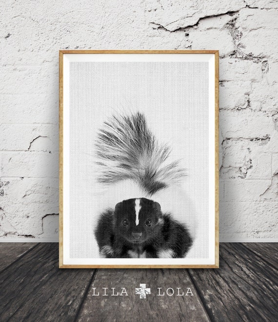 Skunk Nursery Art Print, Black White Grey Animal
