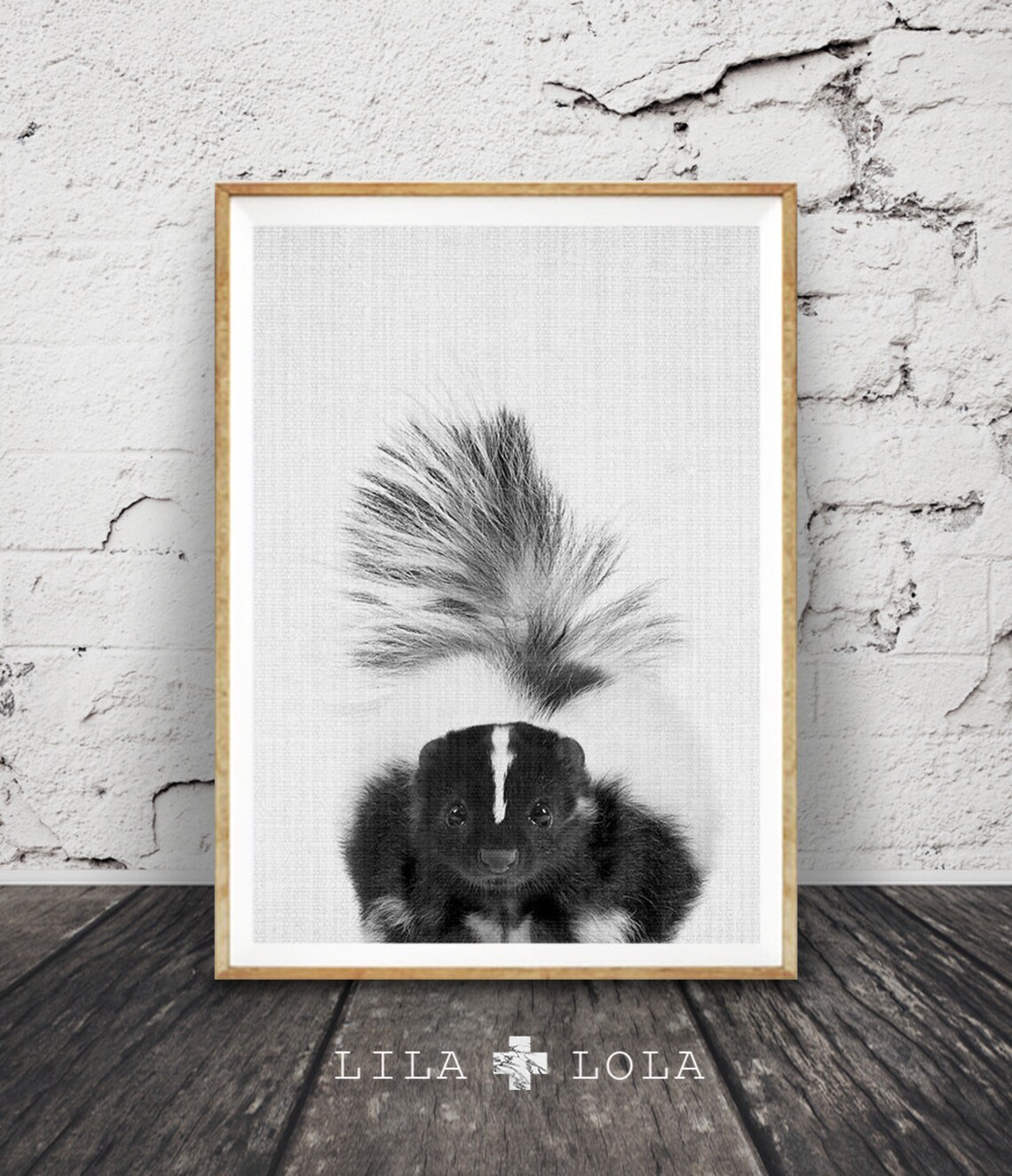 Skunk Nursery Art Print, Black White Grey Animal