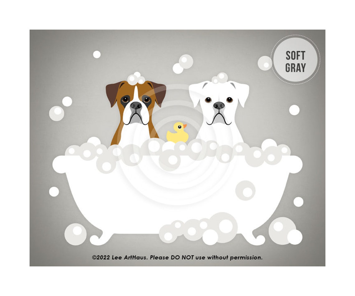 Two Boxer Dogs Bubble Bath Rubber Ducky Bright Teal Funny Poster - Image 3