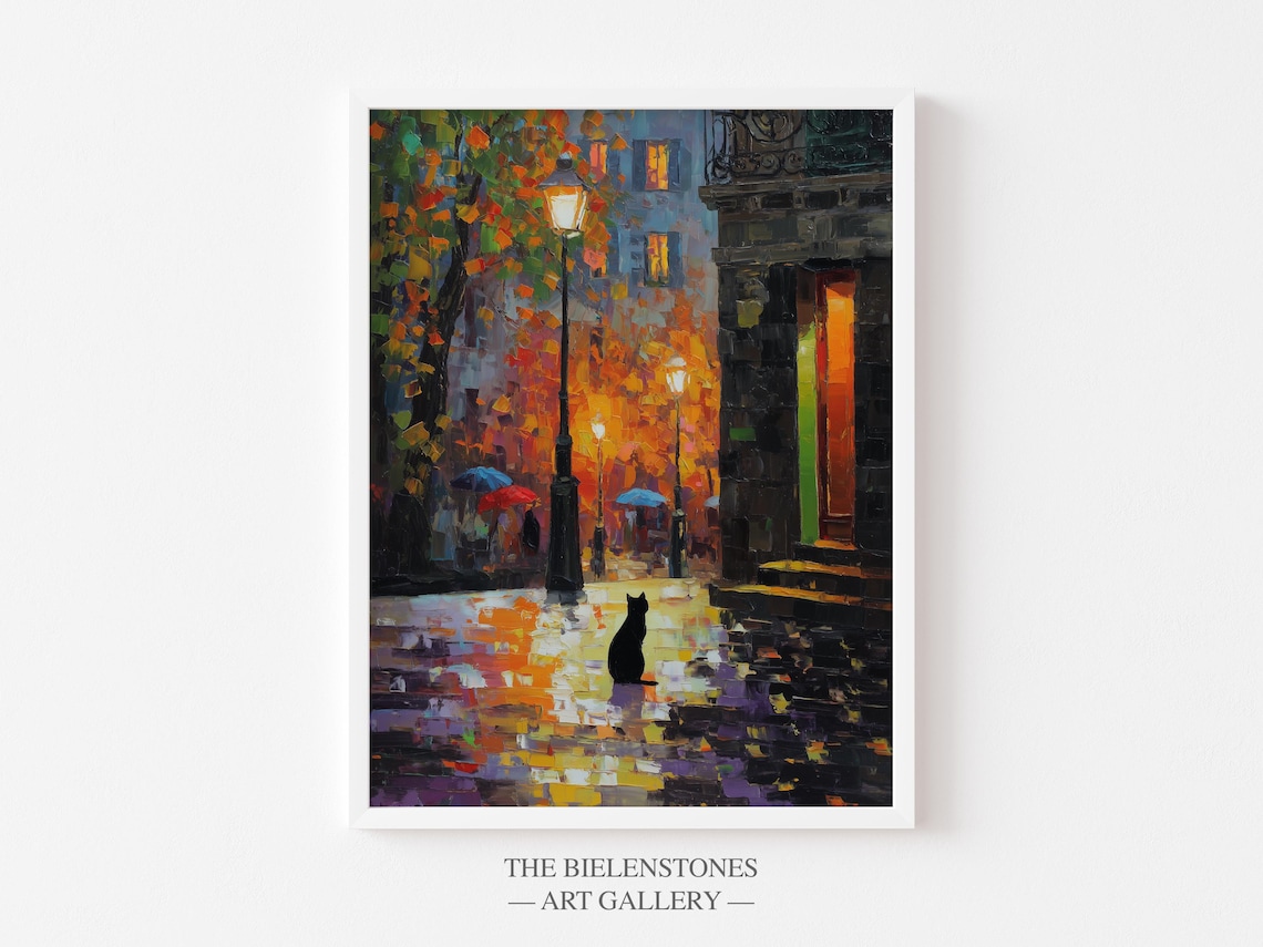 Romantic Paris Night, Rainy Autumn Street Art Print