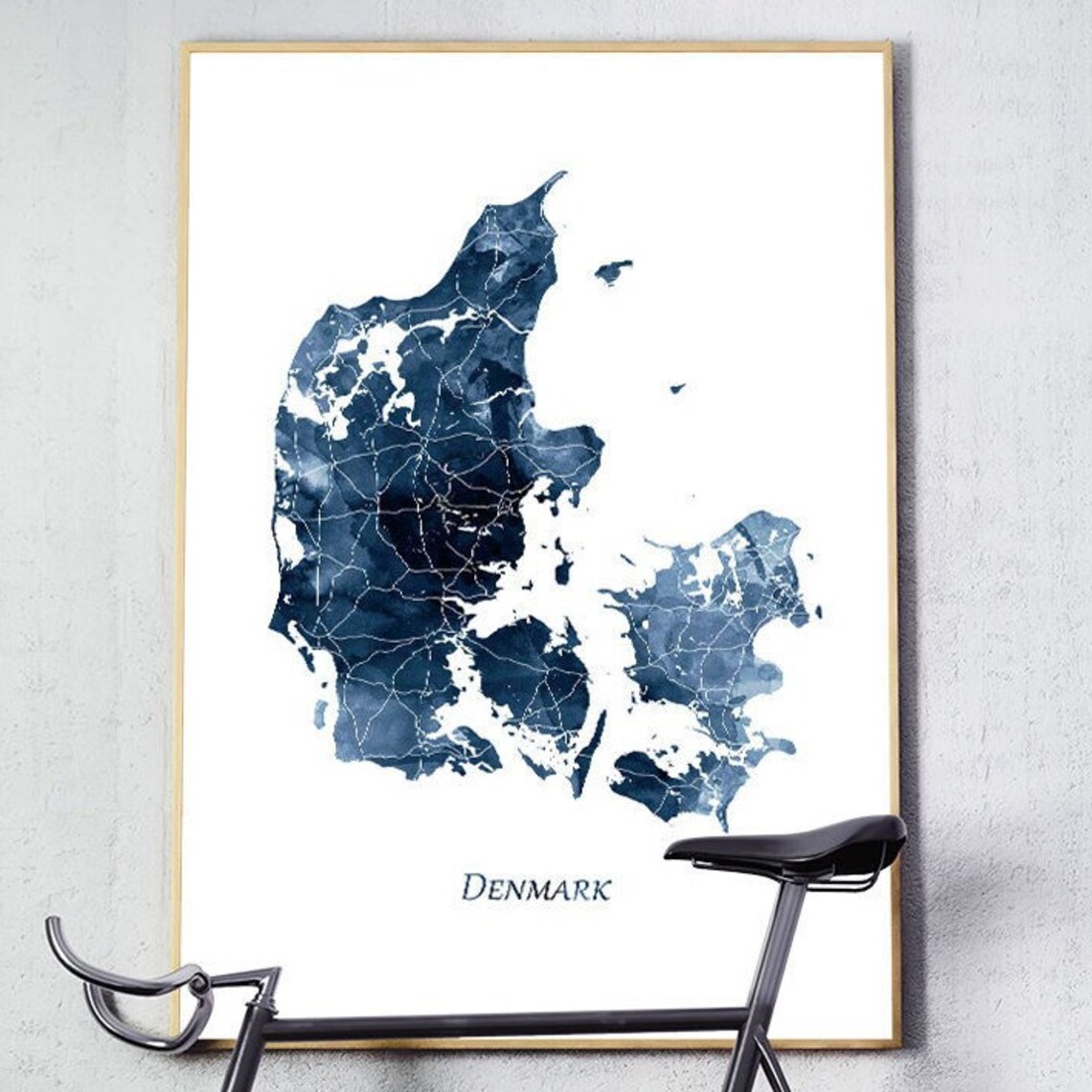 Denmark Map, Watercolor Country Road Art Print