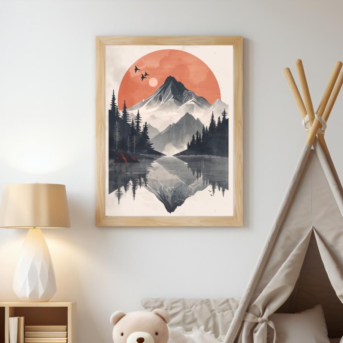 Mountain Reflection, Modern Rustic Landscape Poster - Image 2