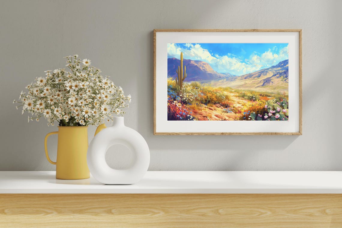 Desert Wildflower Bloom Saguaro Mountain Bright Southwest Wall Art - Image 5