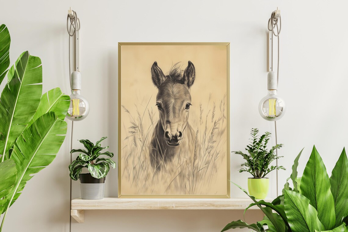 Baby Foal Pencil Sketch Vintage Horse Drawing Nursery Wall Art Poster - Image 3