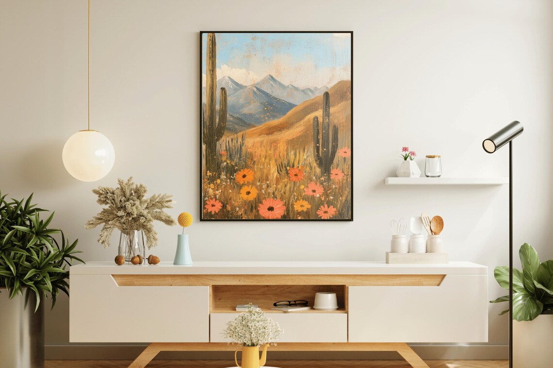 Desert Wildflowers Saguaro Golden Bloom Sunny Southwest Wall Art - Image 3