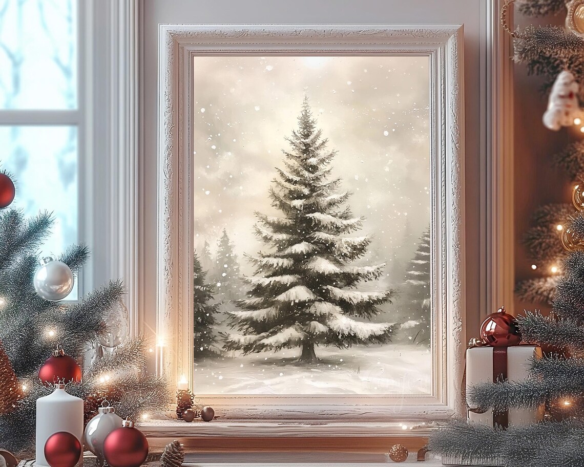 Majestic Snowy Evergreen Pine Tree Winter Forest Landscape Poster - Image 6