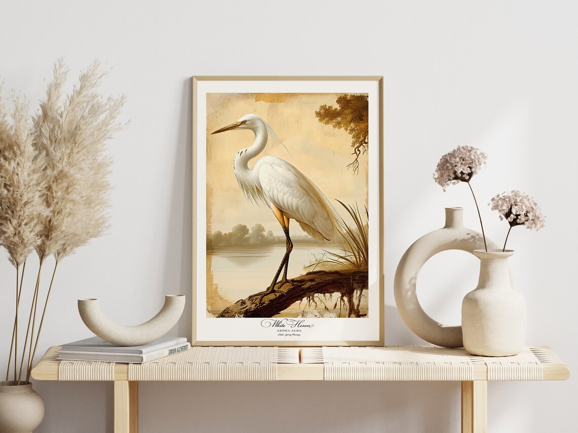 White Heron Bird Print, Vintage Nature Poster - Image 7