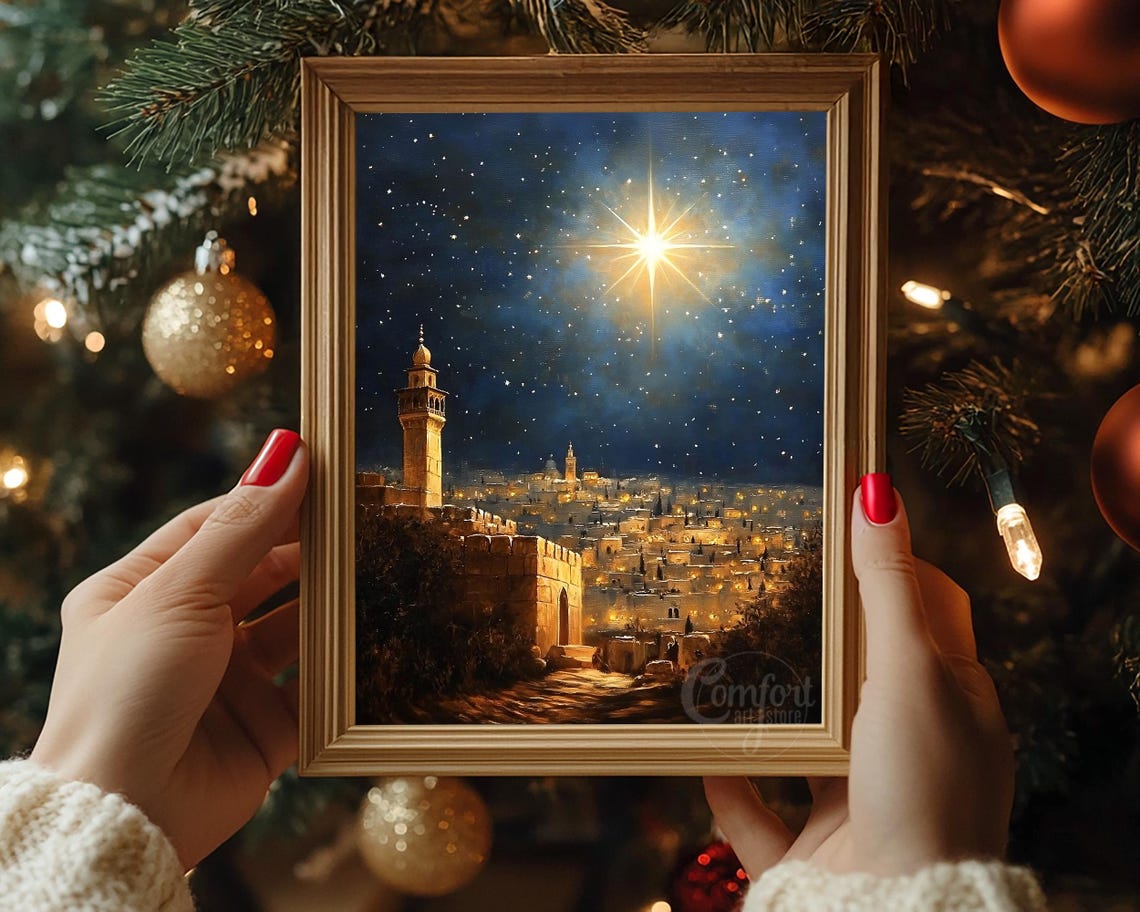 Antique Vintage Star Of Bethlehem Print Christian Nativity Scene Christmas Star Wall Art Christian Christian Print Oil Painting - Image 6