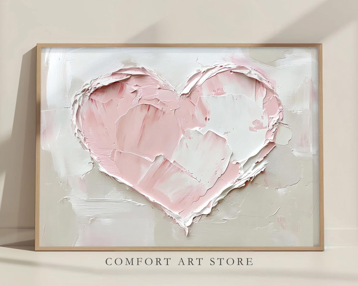 Textured Pink Impasto Heart Oil Painting Valentines Day Decor Poster - Image 6