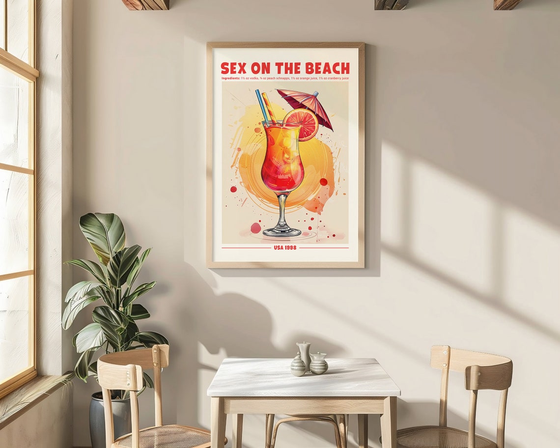 Sex On The Beach Retro Cocktail Recipe Poster Vintage USA Bar Poster - Image 4