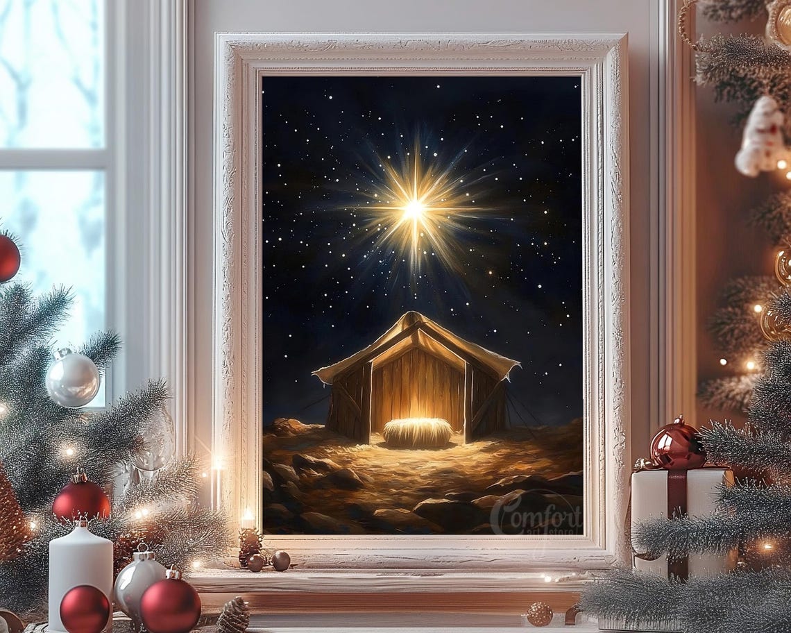 Nativity Stable Under Bright Bethlehem Star Christmas Poster - Image 4
