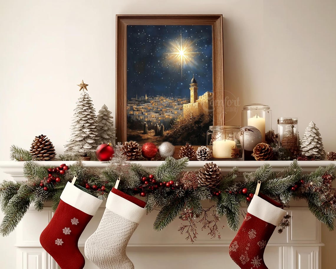 Star of Bethlehem Over an Ancient City Night Sky Nativity Poster - Image 3