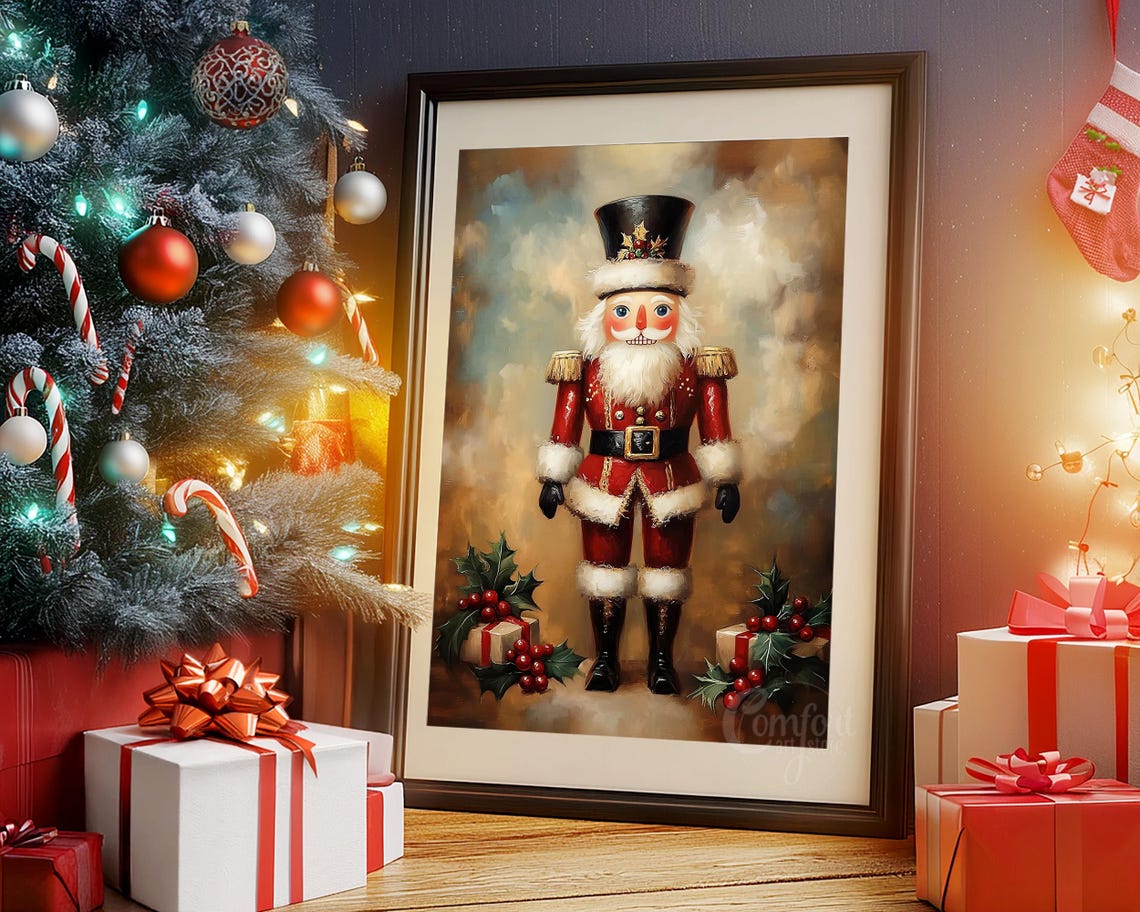 Regal Nutcracker Soldier in Red Coat with Holly Sprigs Wall Art - Image 4