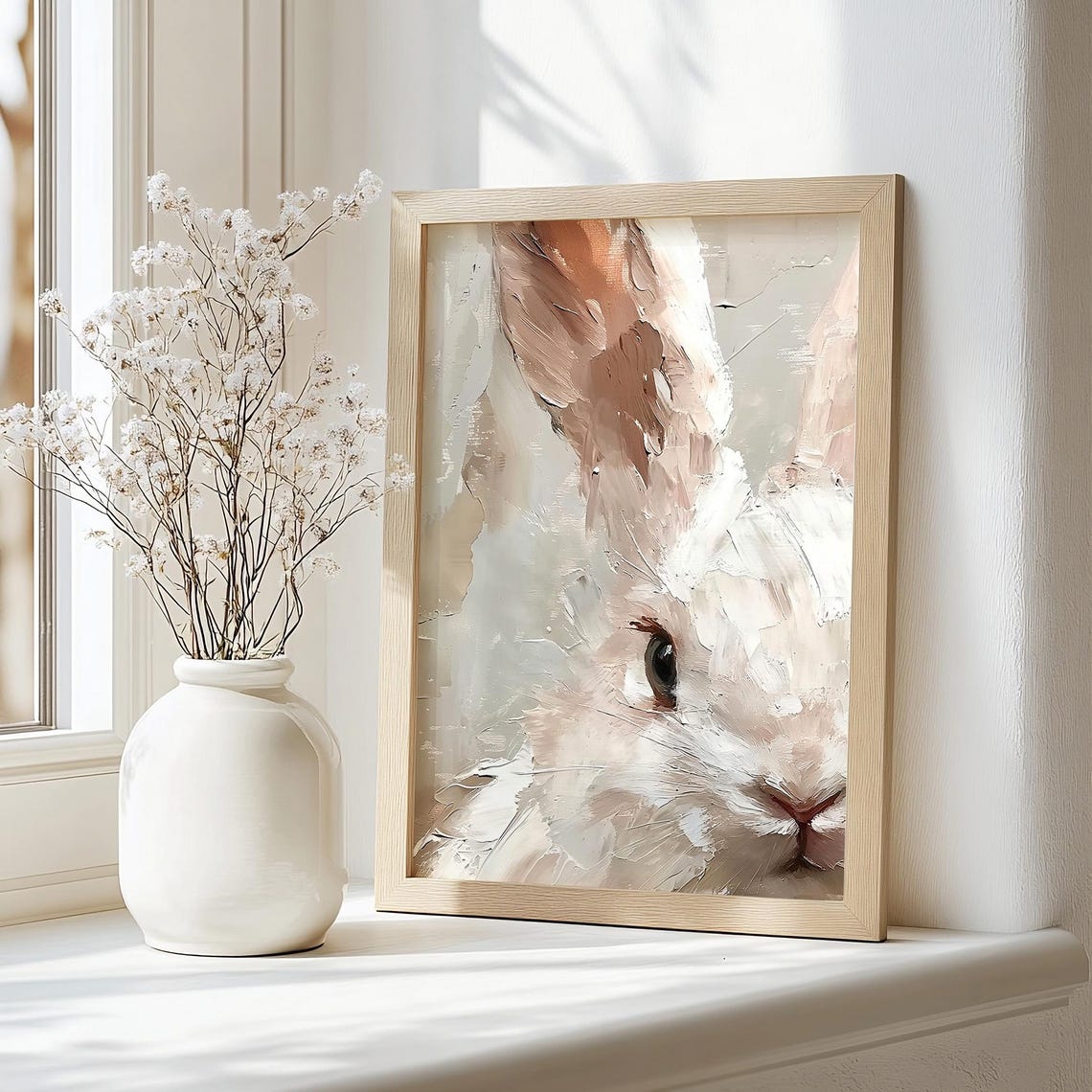 Easter Bunny Print Cute Easter Rabbit Close Up Neutral Spring Impasto Easter Bunny Nursery Wall Art Vintage Easter Decor Bunny Art - Image 3