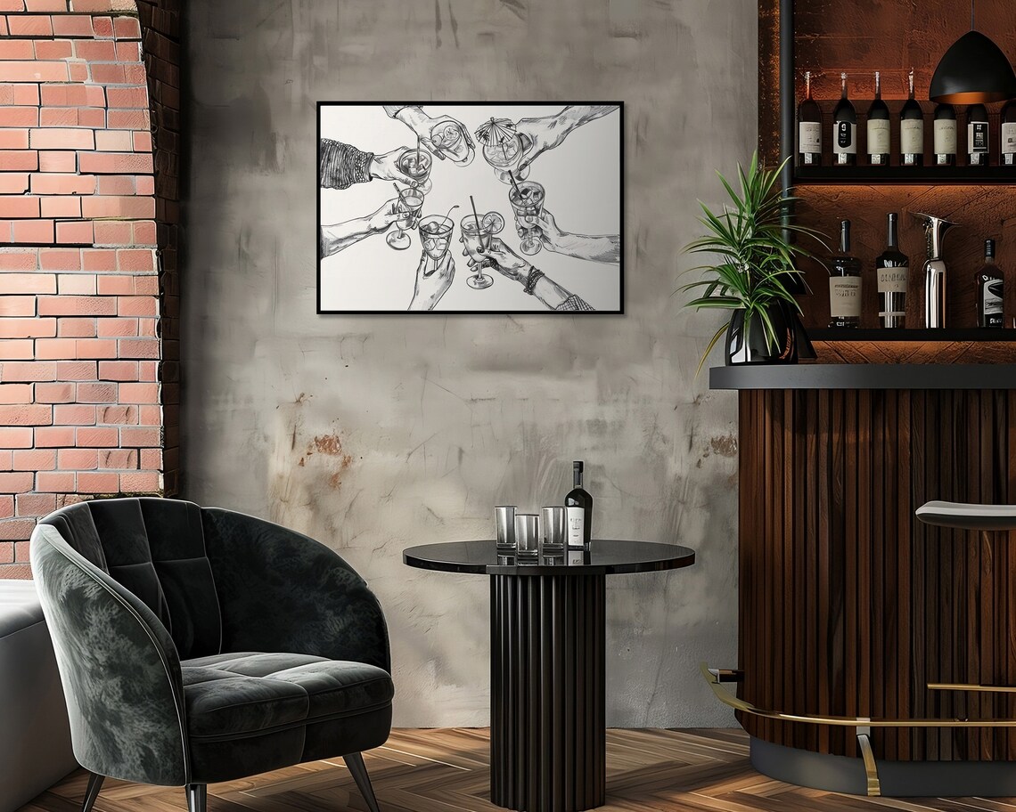 Cheers Print, Retro Cocktail Bar Cart Art - Image 4
