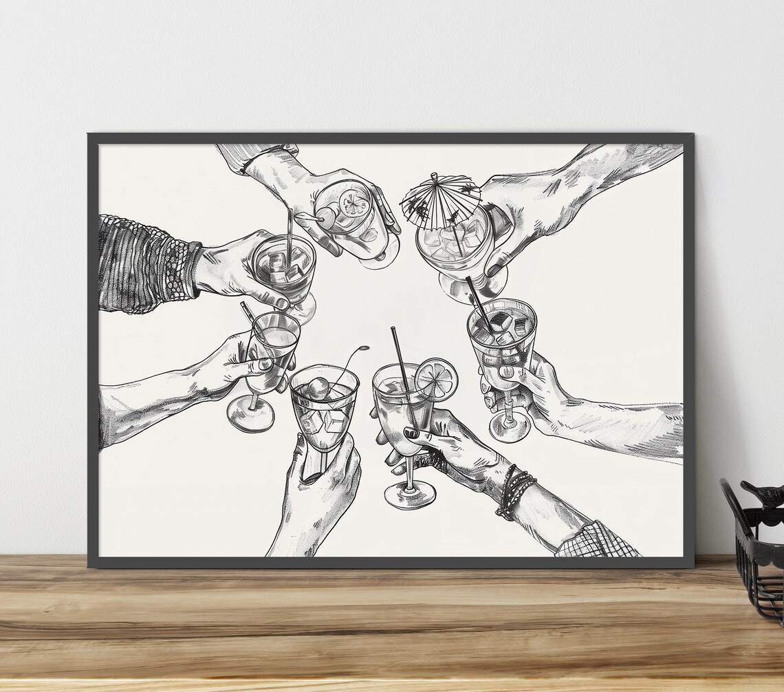 Cheers Print, Retro Cocktail Bar Cart Art - Image 8