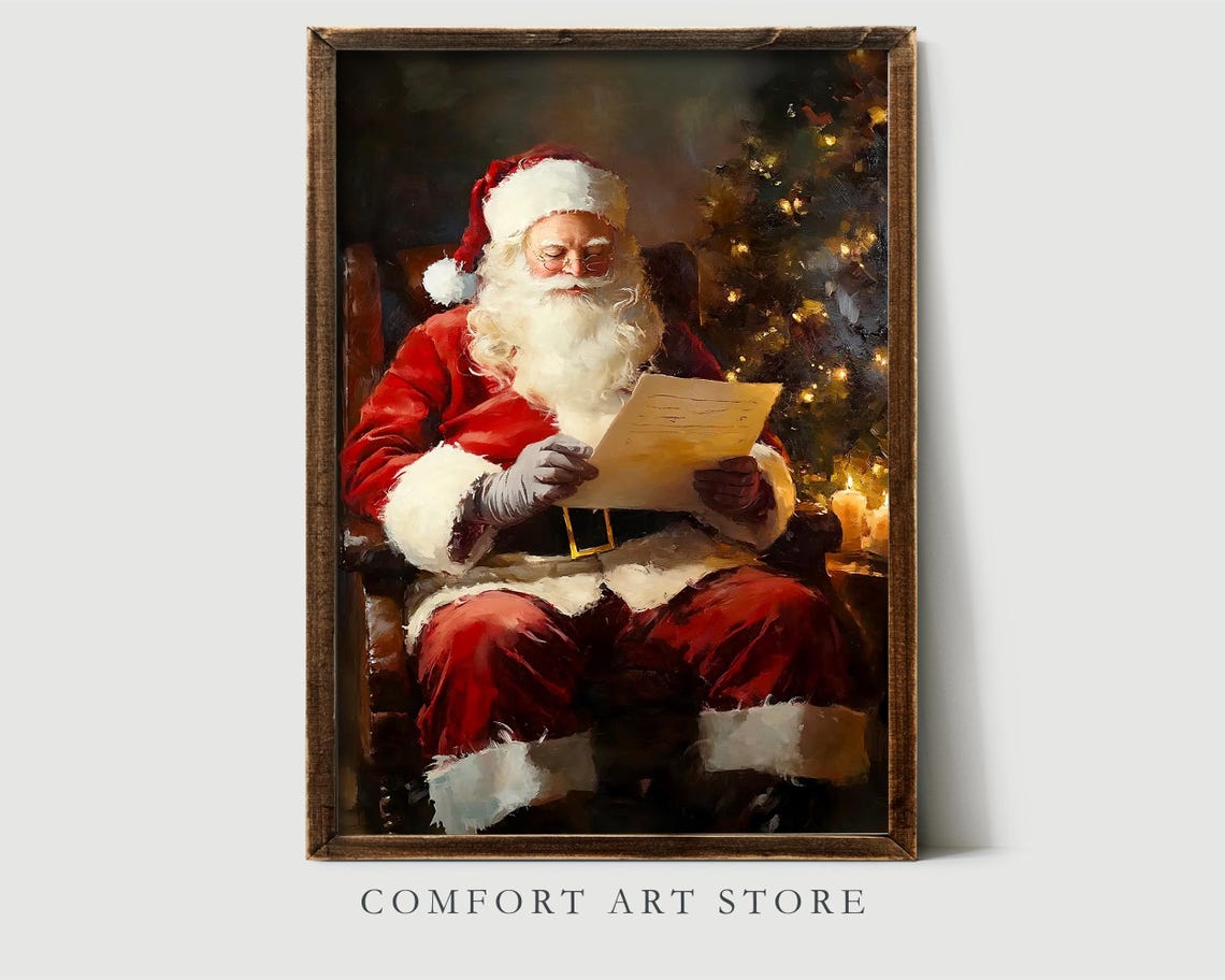 Santa Claus Reading a Christmas Letter by Candlelight Holiday Poster - Image 2