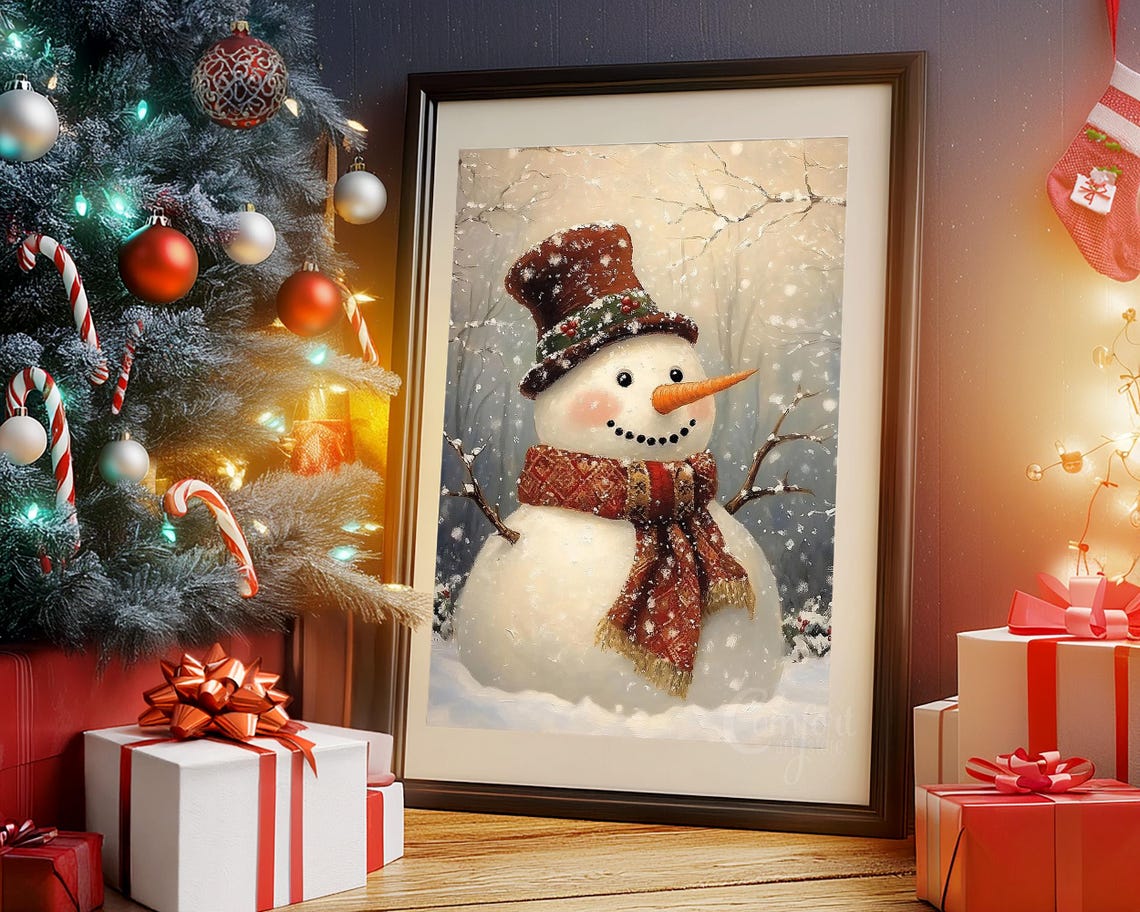 Friendly Cheerful Snowman with Top Hat and Red Scarf Winter Poster - Image 5