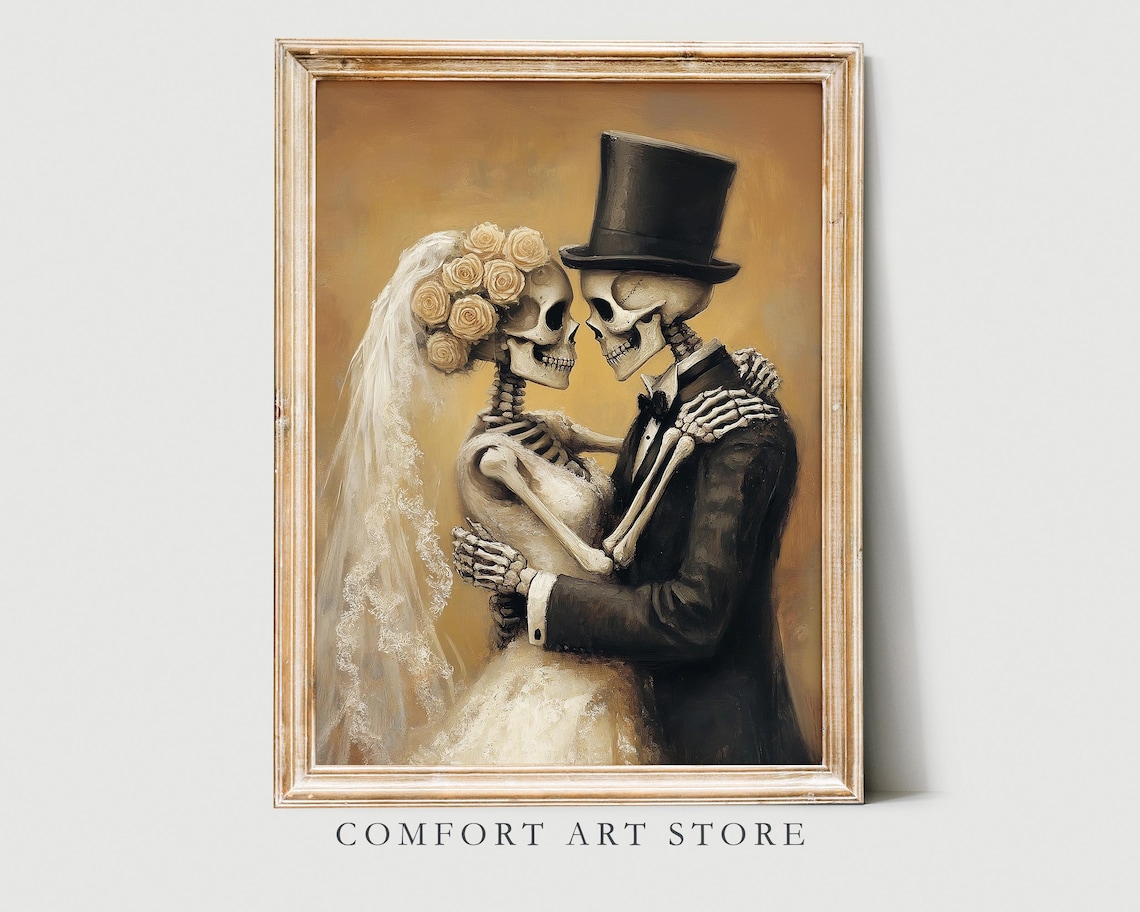 Skeleton Bride Groom Wedding Painting Dark Academia Romantic Poster