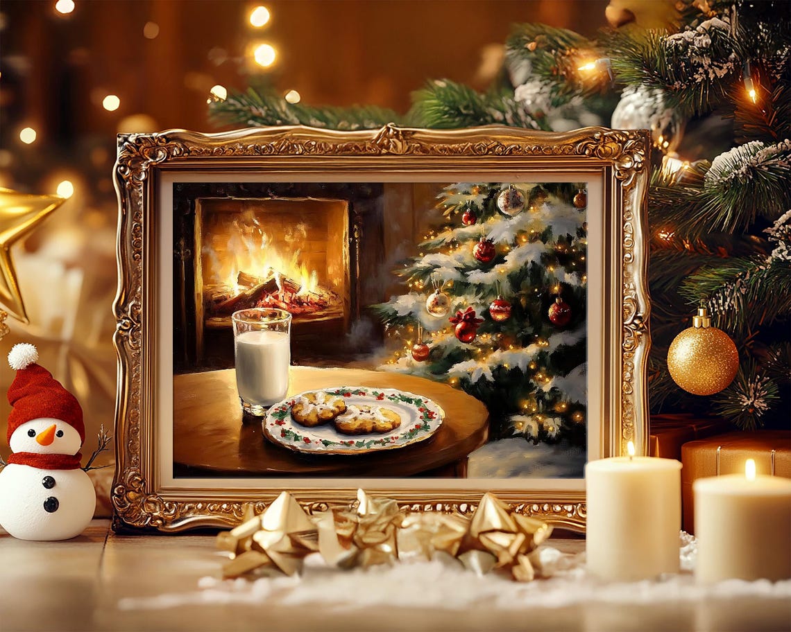 Cookies and Milk for Santa by Fireplace Christmas Eve Scene Poster - Image 3