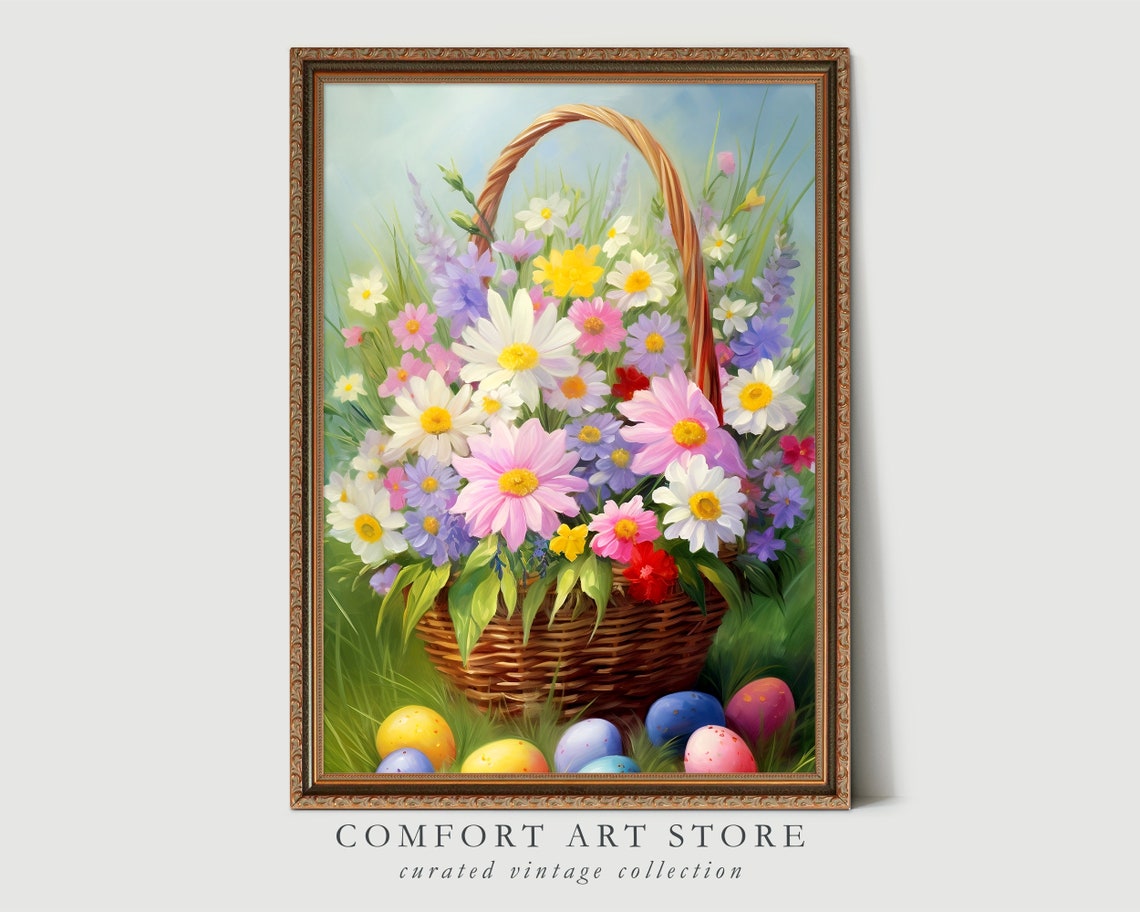 Wildflower Basket with Painted Easter Eggs in Meadow Wall Art - Image 8