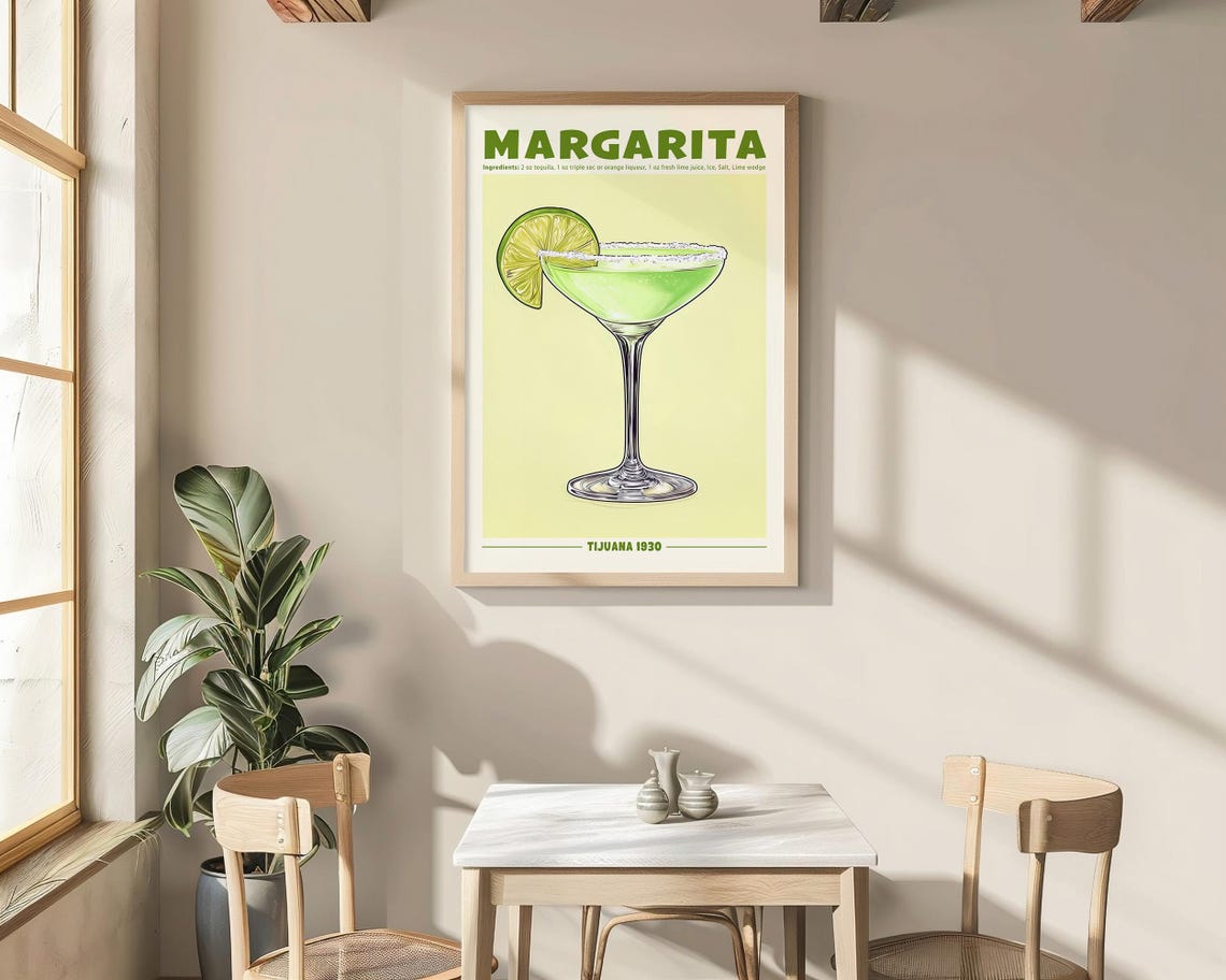 Margarita Cocktail Print Cocktail Poster Alcohol Cocktail Margarita Wall Art Home Bar Cart Decor Retro Drink Sign Margarita Recipe - Image 4
