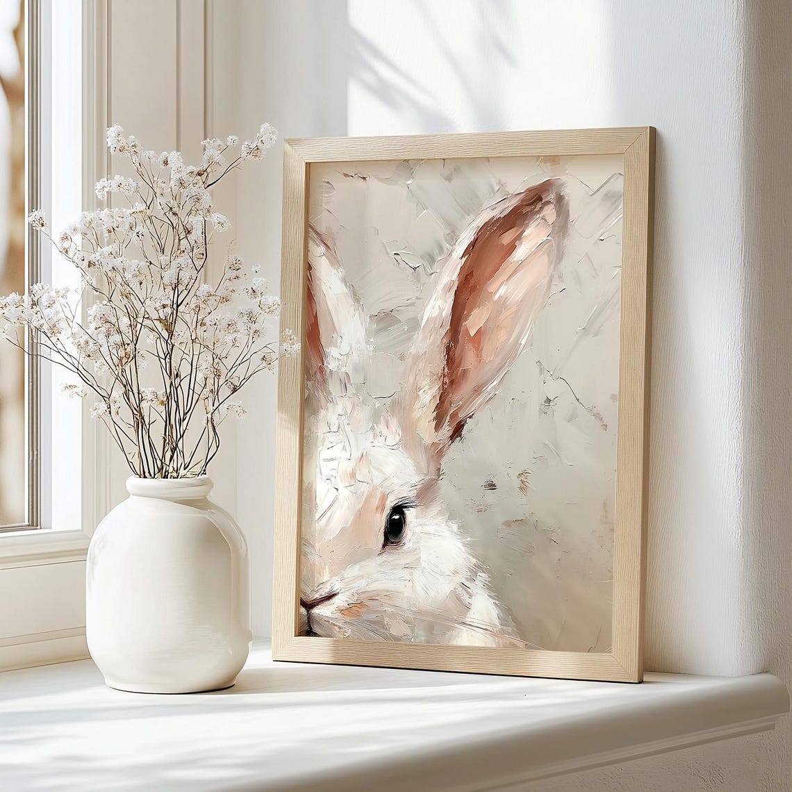 Easter Bunny Print Cute Easter Rabbit Close Up Neutral Spring Impasto Easter Bunny Nursery Wall Art Vintage Easter Decor Bunny Art - Image 4