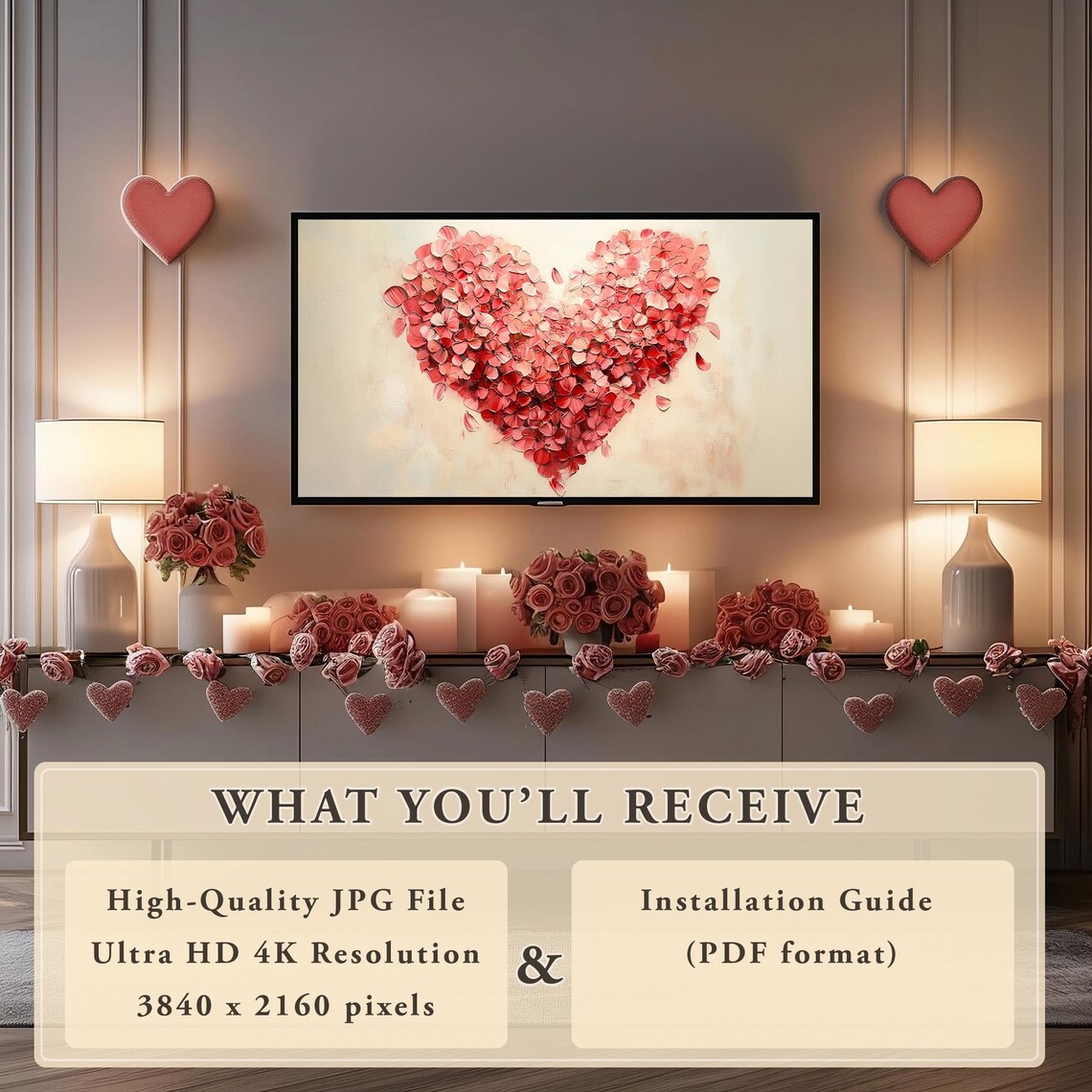 Red Pink Petal Heart Art Oil Painting Romantic Valentines Decor Poster - Image 6