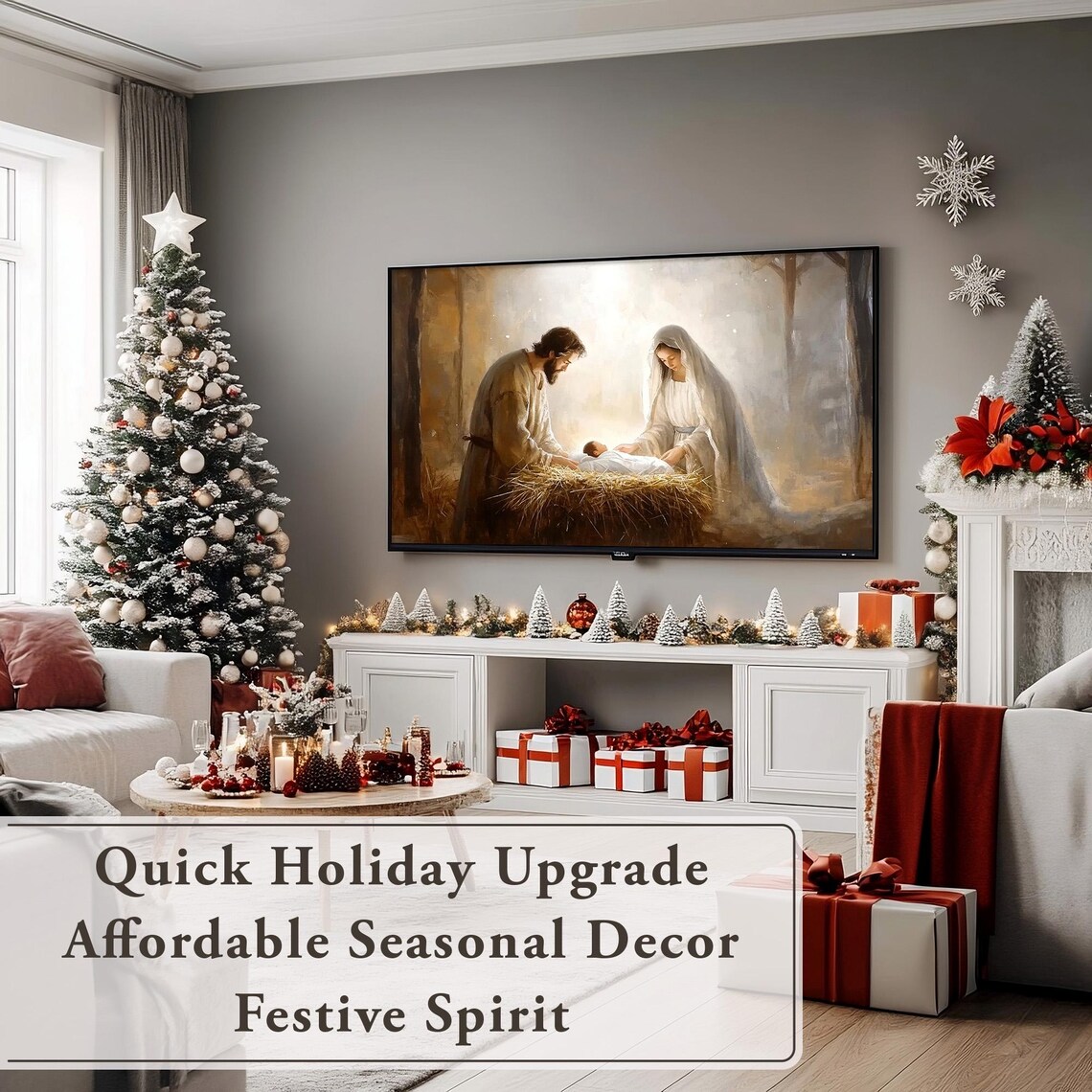 Mary And Joseph Gazing At Baby Jesus In The Manger Nativity Poster - Image 5