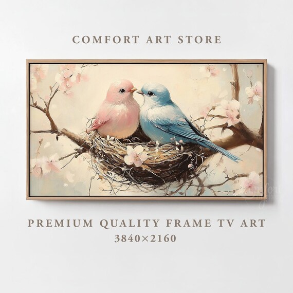Valentines Day Frame Tv Art Frame Tv Love Bird Frame Tv Vintage Cherry Blossom Valentines Painting Moody Romantic Gift Home Dcor Tv