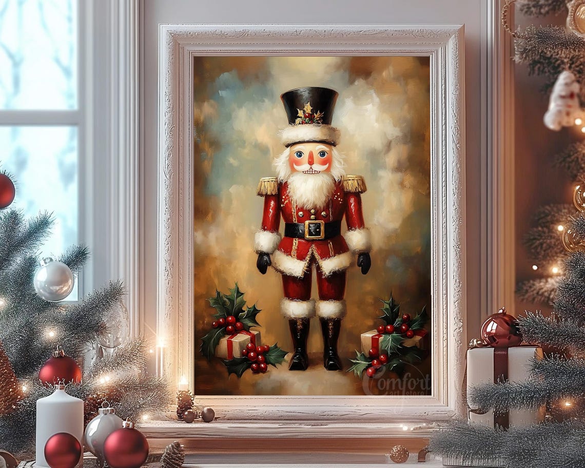 Regal Nutcracker Soldier in Red Coat with Holly Sprigs Wall Art - Image 8