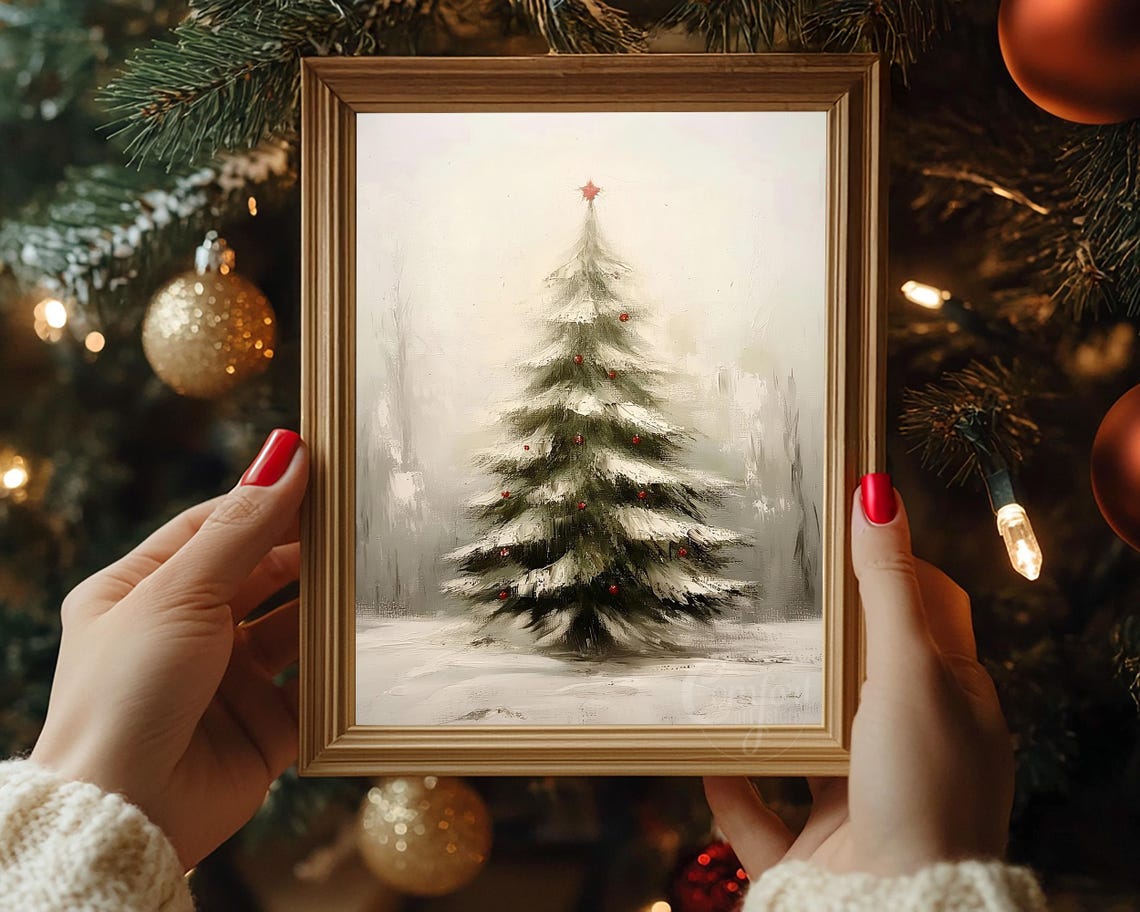 Snow Covered Christmas Tree with Red Berries in Winter Mist Poster - Image 2