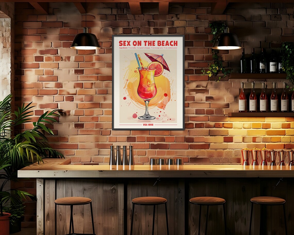 Sex On The Beach Retro Cocktail Recipe Poster Vintage USA Bar Poster - Image 5