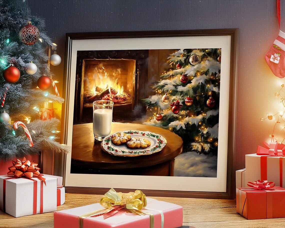 Cookies and Milk for Santa by Fireplace Christmas Eve Scene Poster - Image 4